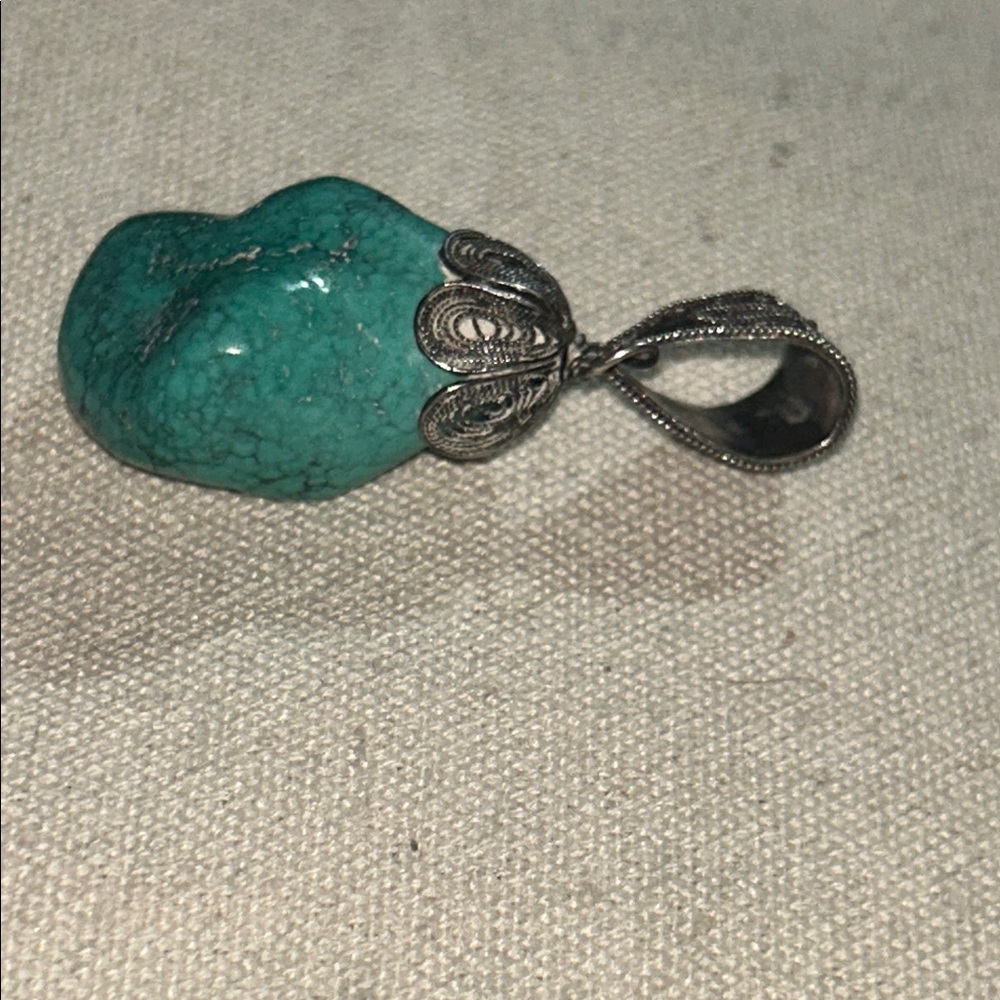 Turquoise & 925 Silver Pendant-Mid Century-Vintage - Picture 4 of 7